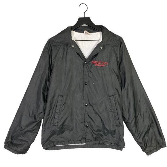 Vintage Circuit City Coach‎ Jacket Red Nylon Unisex M Embroidered Logo Button - Picture 1 of 13